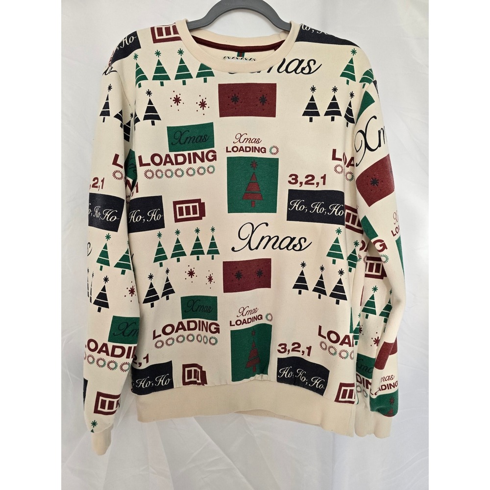 Denim Flower Ricky Singh Christmas Xmas Loading Sweater Crewneck Cream‎ Multi M